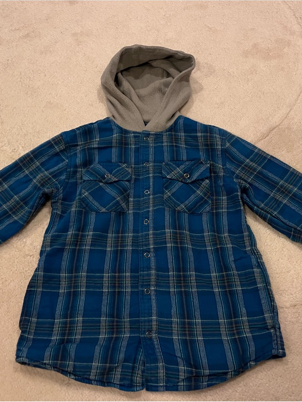 L.L. Bean Blue Plaid Hooded Button-Down Shirt